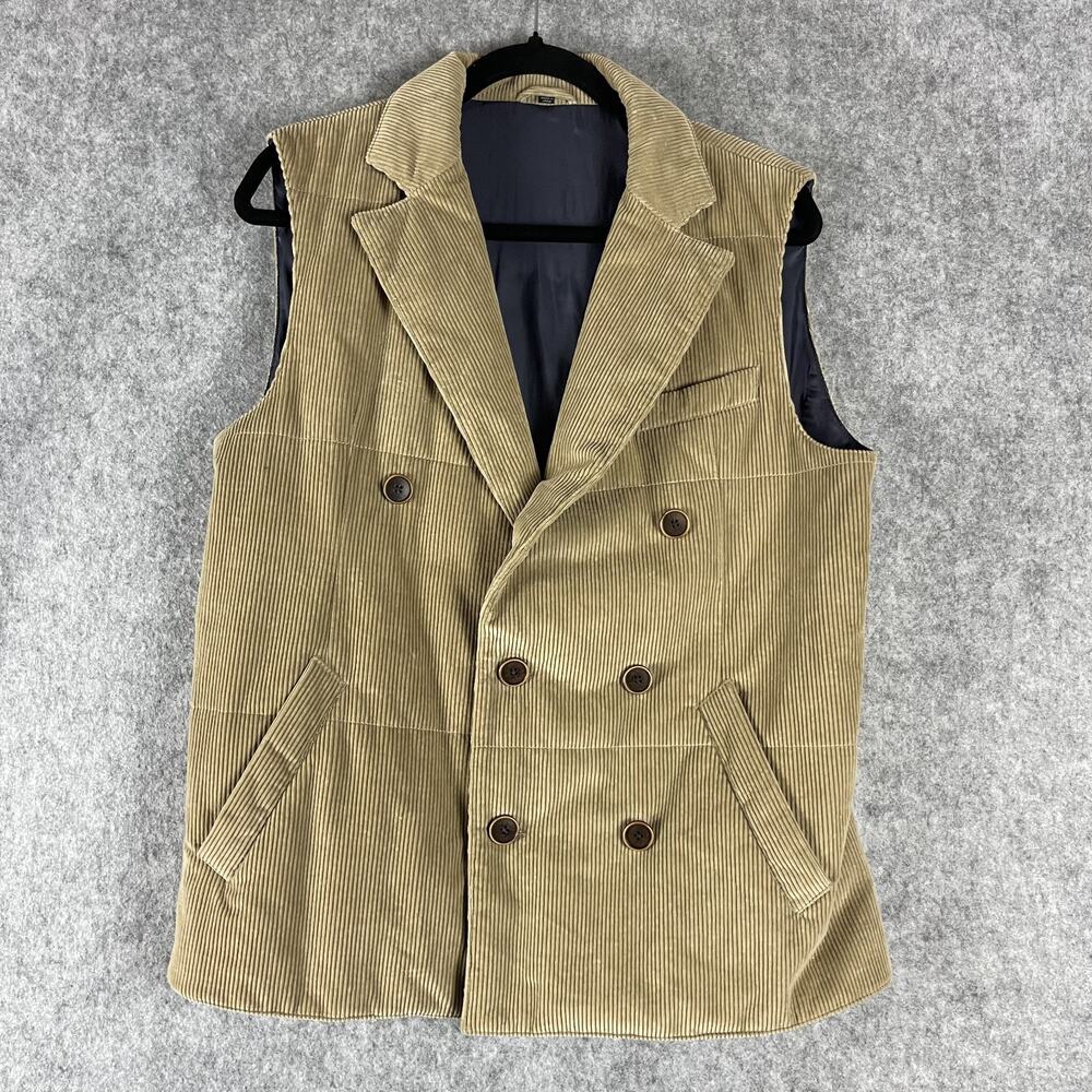 Suitsupply Bodywarmer Corduroy Vest Mens Medium Beige Double Breasted Cotton